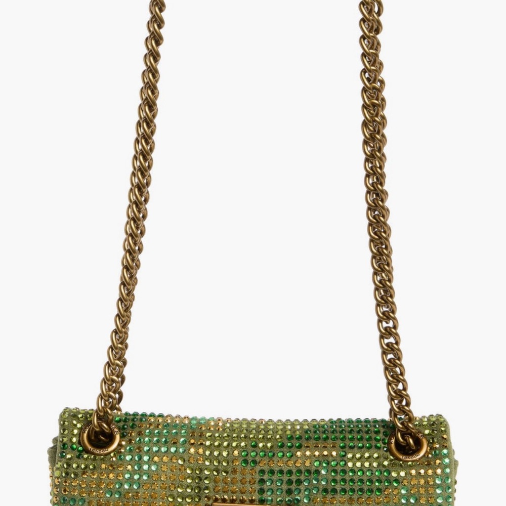 Kurt Geiger Mini Brixton Crystal Camo Green Crossbody Bag.